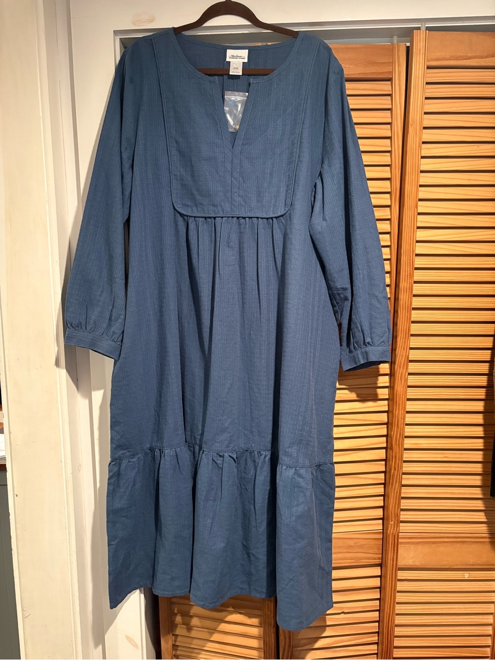 Vermont Country Store Linen Cotton Tiered Dress Long Sleeves Boho Cottagecore